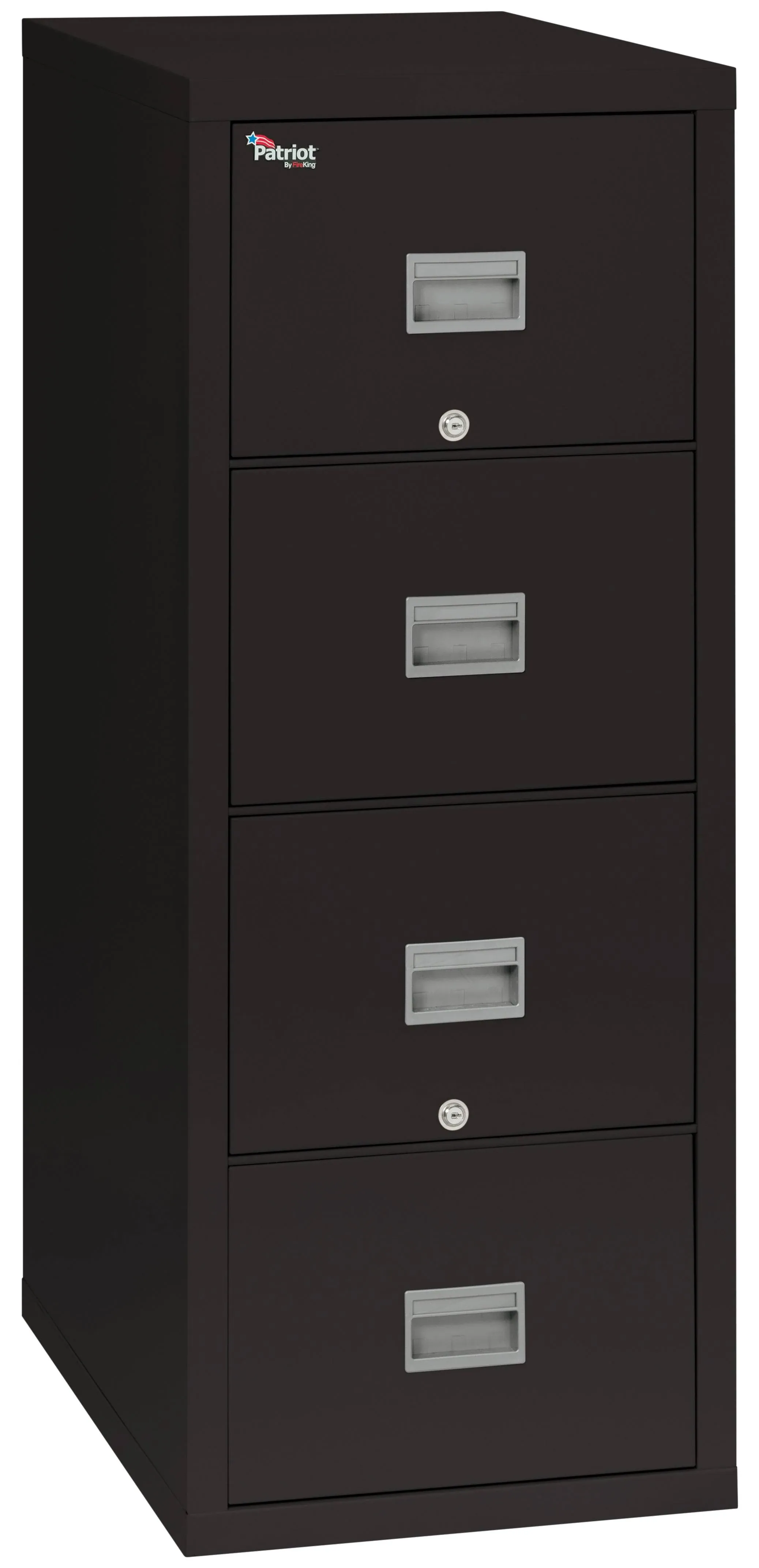 FireKing&reg; Patriot 25&quot;D Vertical 4-Drawer Fireproof File Cabinet, Metal, Black, Dock-to-Dock Delivery