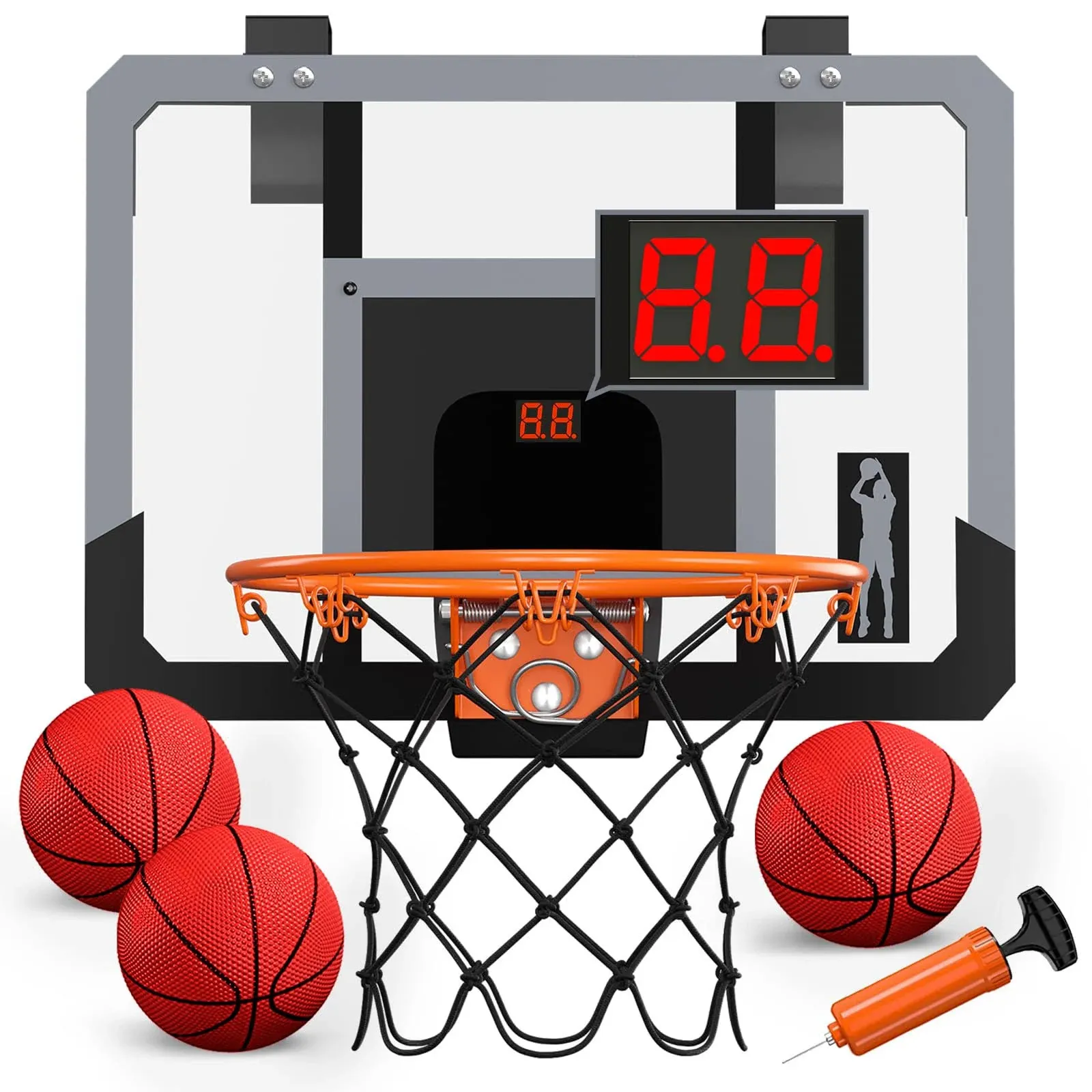 Mini Basketball Hoop Indoor with Scoreboard, Door with 3 Balls &amp; Inflator