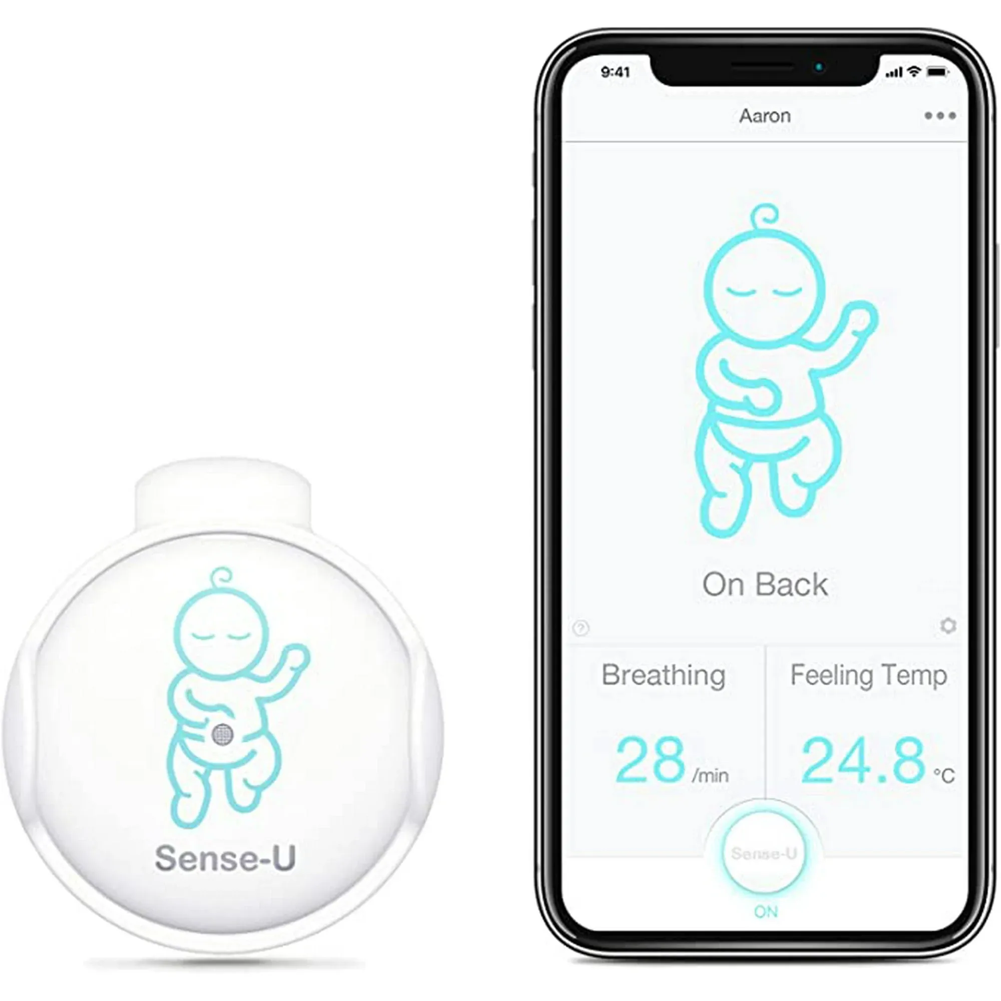 Sense-u baby monitor breathing rollover movement ambient temperature portable ...