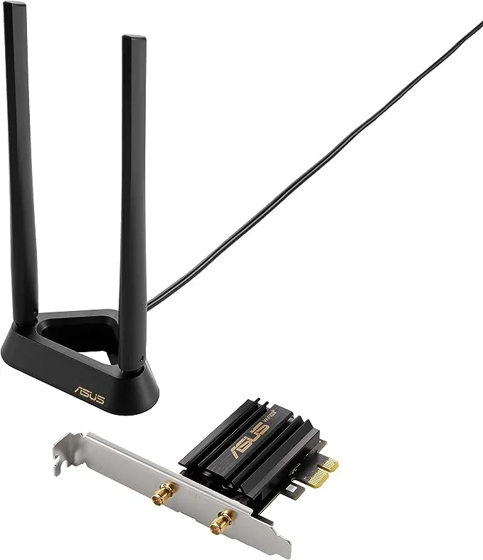 Asus (PCE-AXE59BT) AXE5400 Wi-Fi 6E Tri-Band PCI Express Adapter, Bluetooth 5.2, OFDMA & MU-MIMO, External Base