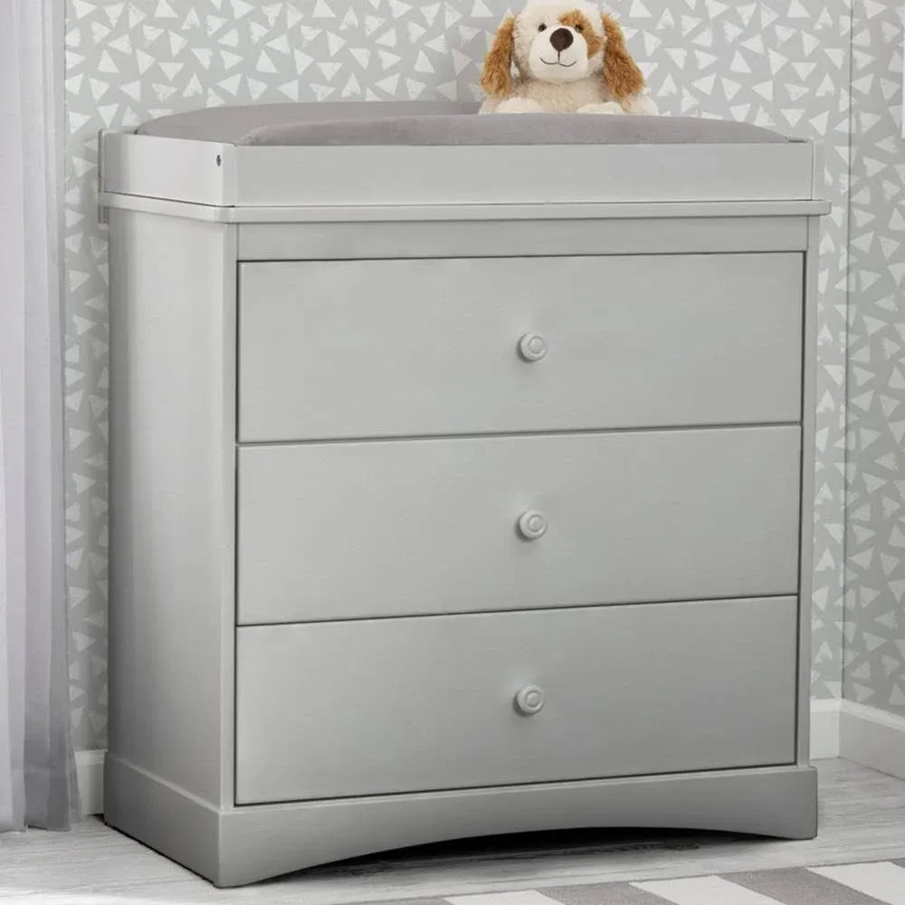 Delta Children Sutton 3-Drawer Wood Dresser with Changing Top in Gray