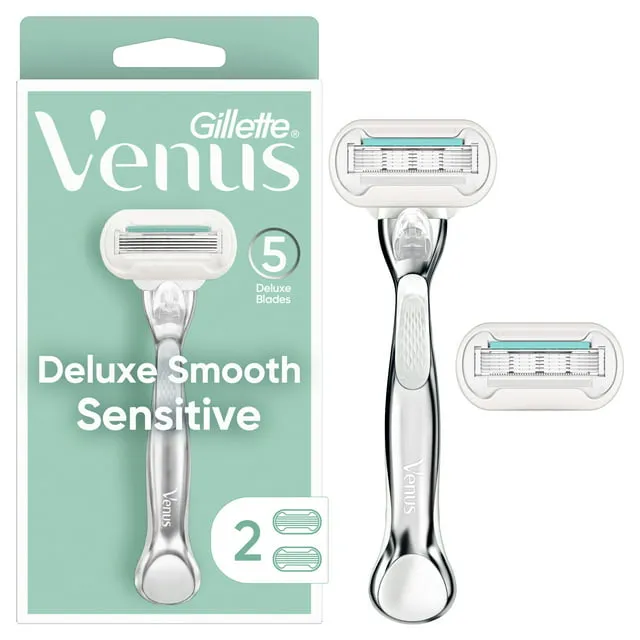 Gillette, Venus, Maquinilla de afeitar y cartuchos Deluxe Smooth Sensitive, 1 maquinilla de afeitar y 2 cartuchos