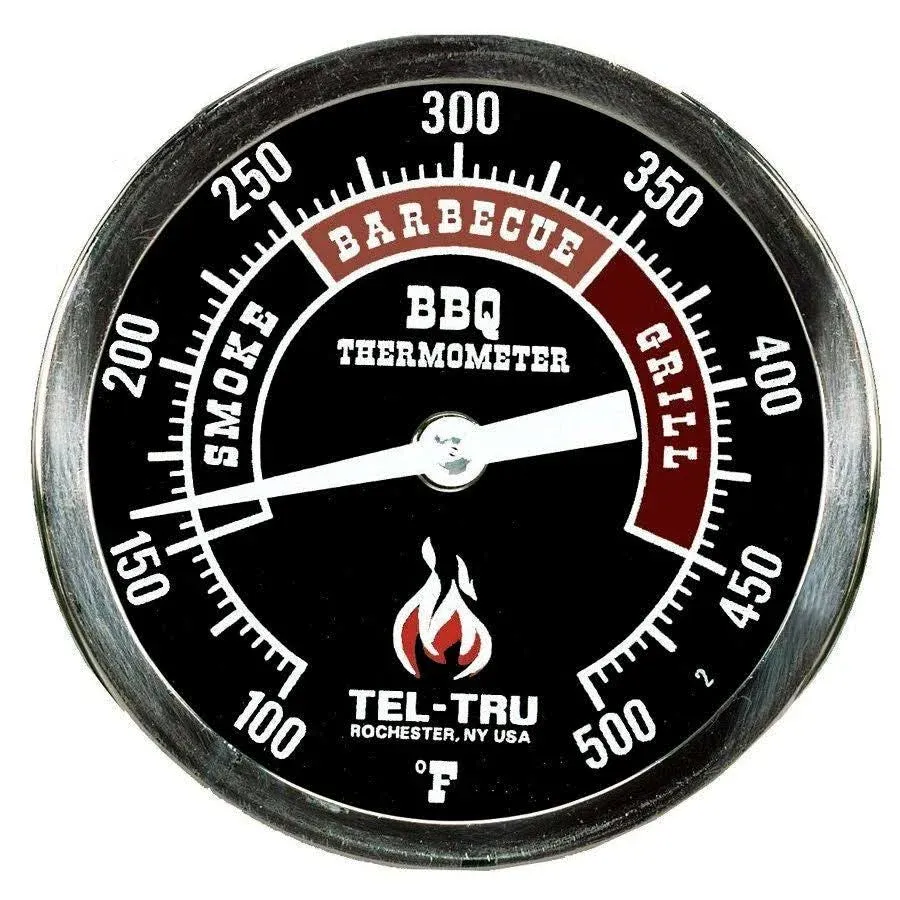 Tel-Tru BQ300 BBQ Grill &amp; Smoker Thermometer Black 3&#034; Dial w/ 2.5&#034; Stem 