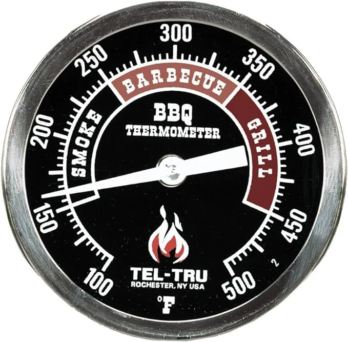 Tel-Tru BQ300 Barbecue Thermometer, 3 inch Black dial with Zones, 4 inch stem, 100/500 Degrees F