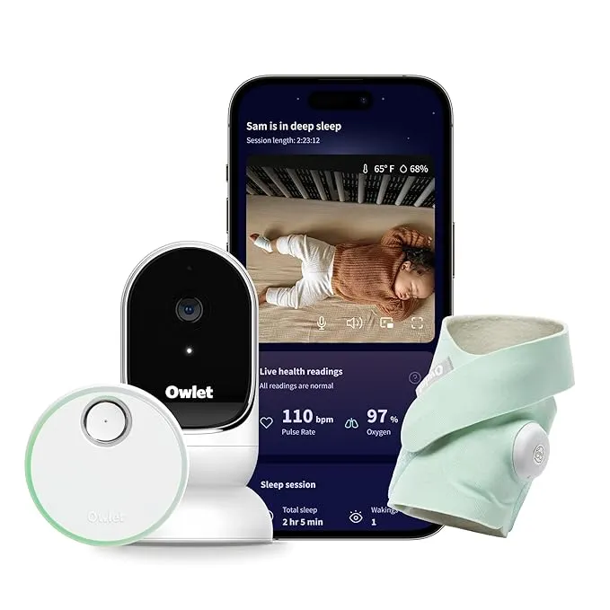 Owlet Dream Duo 2 Smart Baby Monitor - 1080p HD Video Baby Monitor with Dream Sock - Baby Foot Monitor and Sensor Tracks Heartbeat and Oxygen Levels in Infants and Newborns