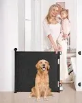 Likzest Retractable Baby Gate, Mesh Baby and Pet Gate 33" Tall, Extends up to 55" Wide, Child Safety Baby Gates for Stairs Doorways Hallways, Dog Gate Cat Gate for Indoor and Outdoor (Black)