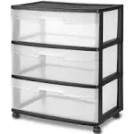 Sterilite 3 Drawer Wide Cart, Black