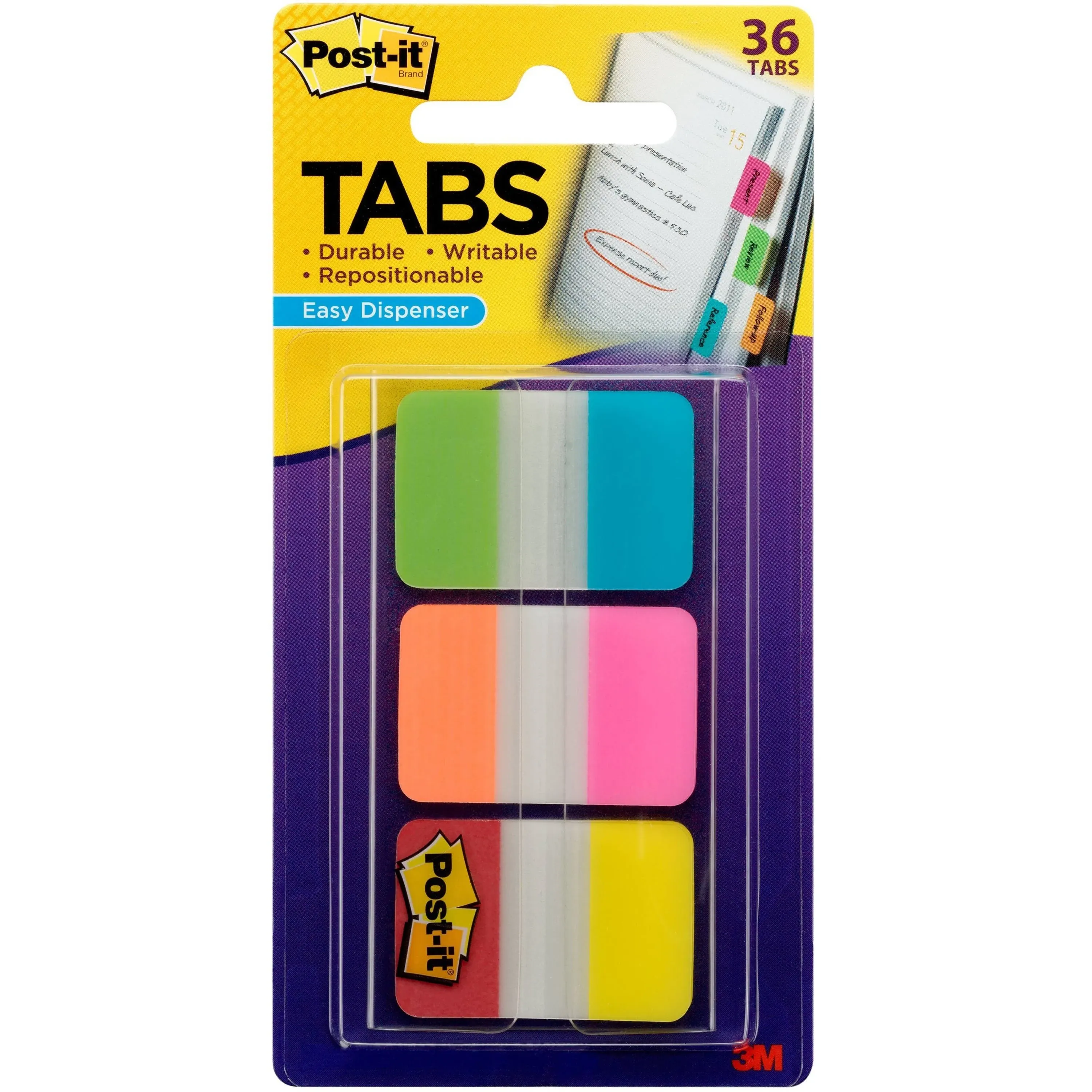 Post-it Tabs Poly Self-stick 1" 36/PK Alternating Colors 686ALOPRYT