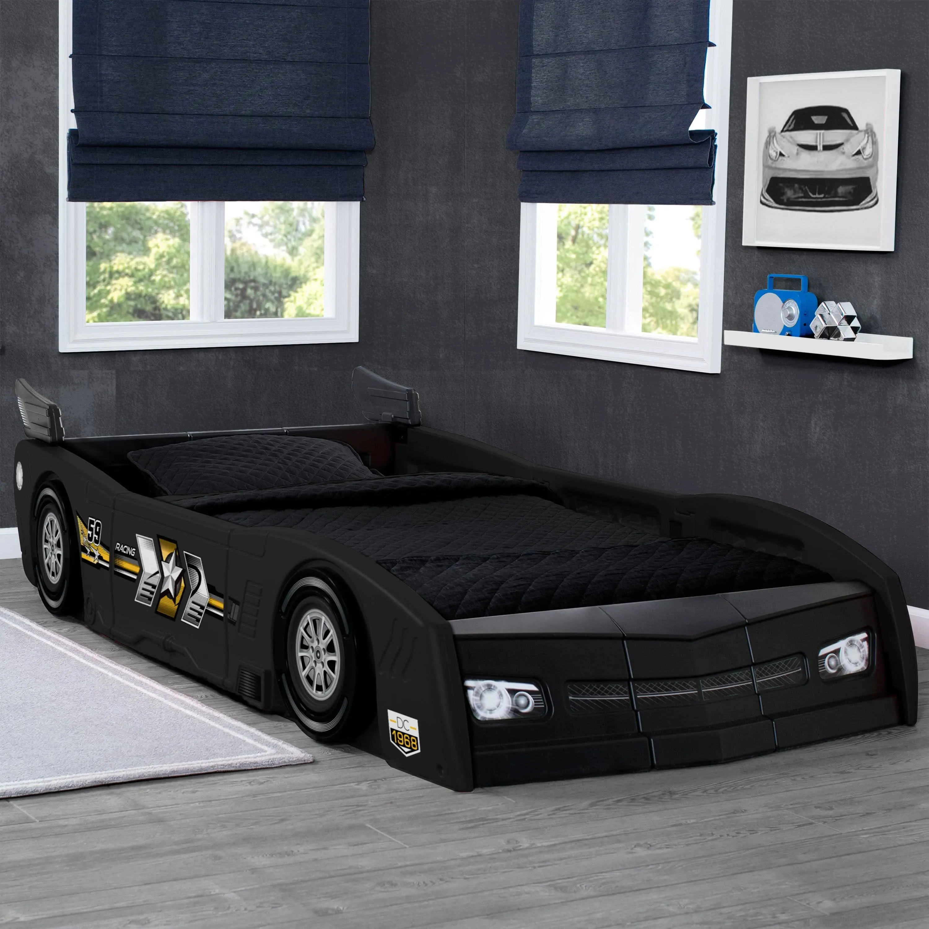 Delta Children Grand Prix Race Car Toddler & Twin Bed, Black