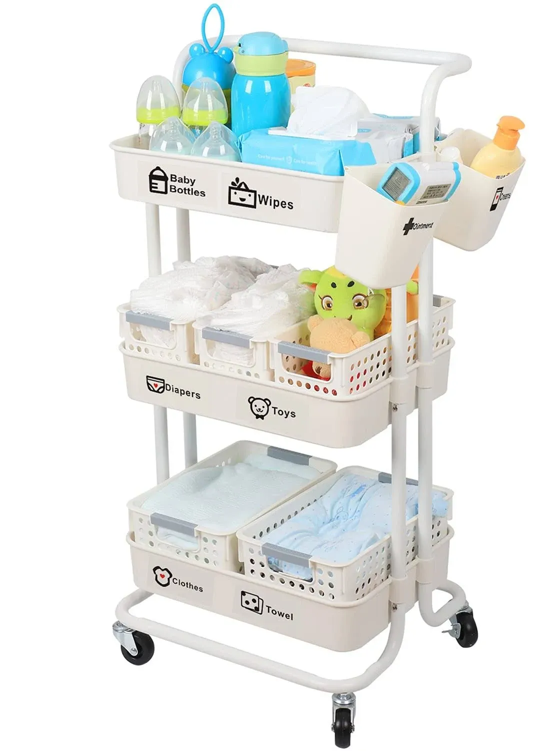 JOLEAD Baby Diaper Caddy Organizer Cart Movable, 3-Tier Sturdy Newborn Nurser...