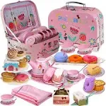 Tea Party Set for Little Girls,Princess Tea Time Toy Including Dessert,Cookie<wbr/>...