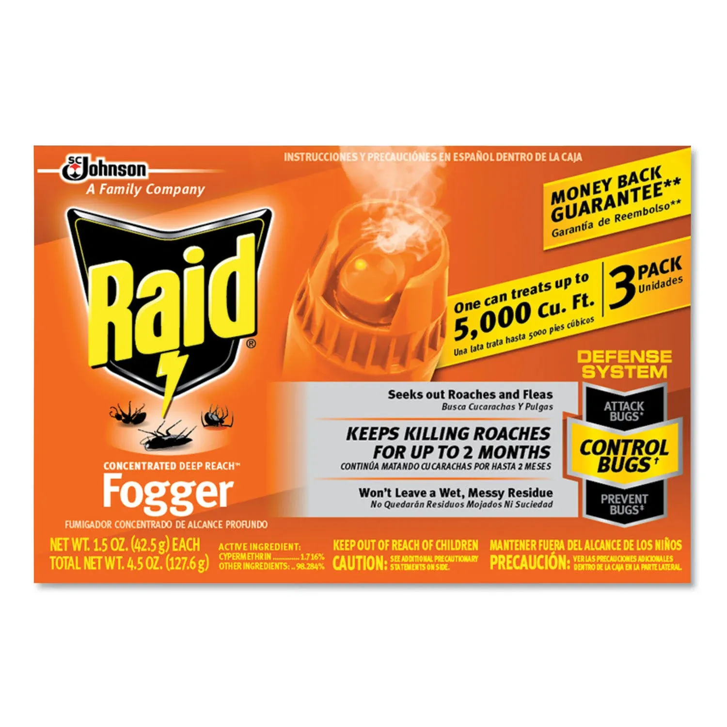 Raid Concentrated Deep Reach Fogger, 1.5 oz Aerosol Can, 3-Pack, 12 Packs-carton