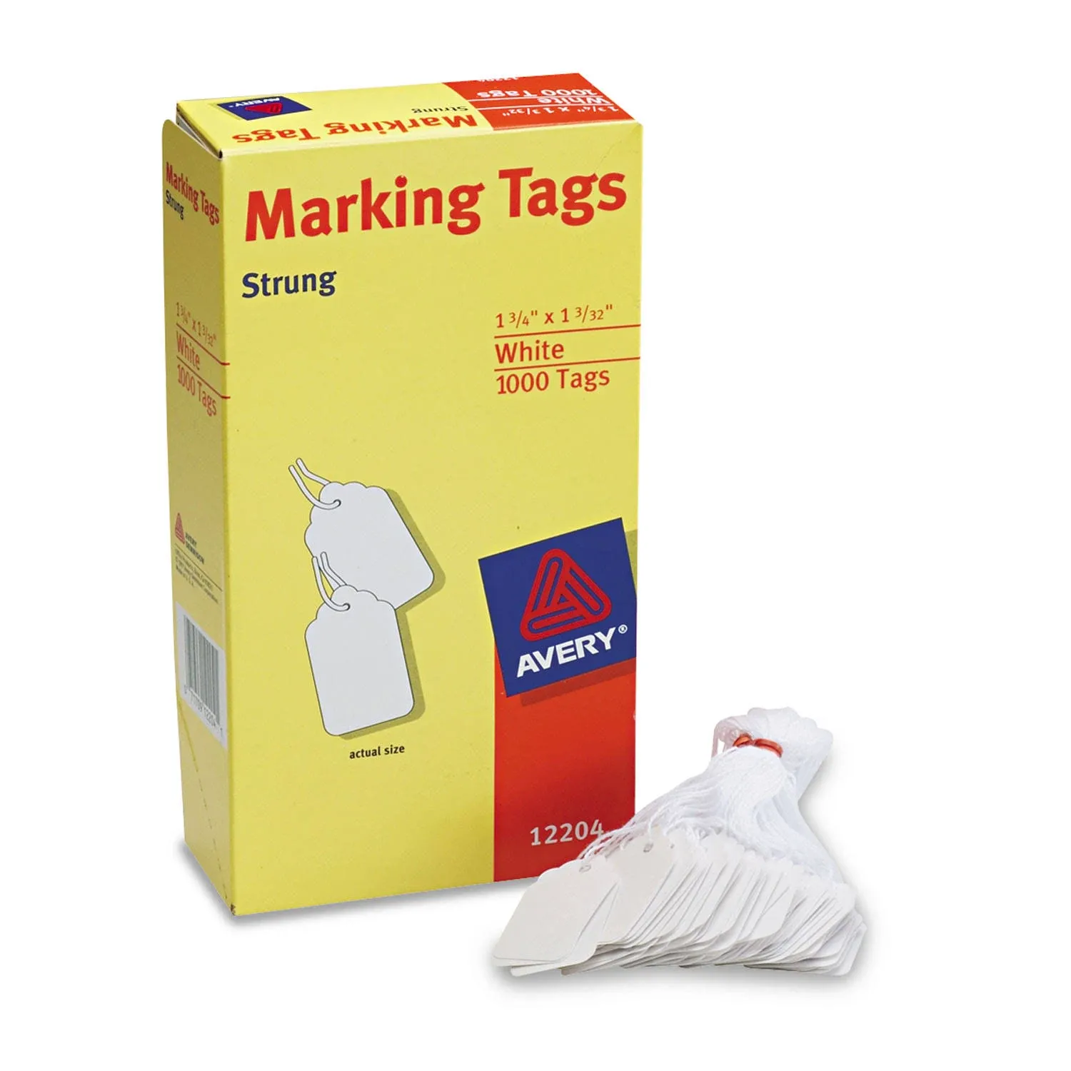 Avery Marking Tags, Strung, 1-3/4" x 1-3/32", 1,000 Tags (12204)