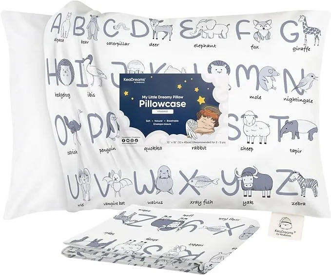 KeaBabies Printed Toddler Pillowcase 13x18 (Alphamals)