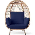 Best Choice Products Wicker Egg Chair Oversized Indoor Outdoor Patio Lounger w/ Steel Frame, 440lb Capacity - Navy