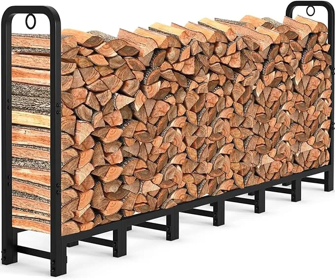 Amagabeli 8 ft Outdoor Fire Wood Log Rack for Fireplace Heavy Duty Pile Storage