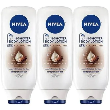 Nivea Cocoa Butter in Shower Lotion Body Lotion for Dry Skin 13.5 fl oz (Pack of 3)