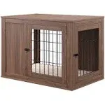 Unipaws Furniture Style Dog Crate End Table with Cushion Wooden Wire Pet Kennels with Double Doors Medium Dog House Indoor Use