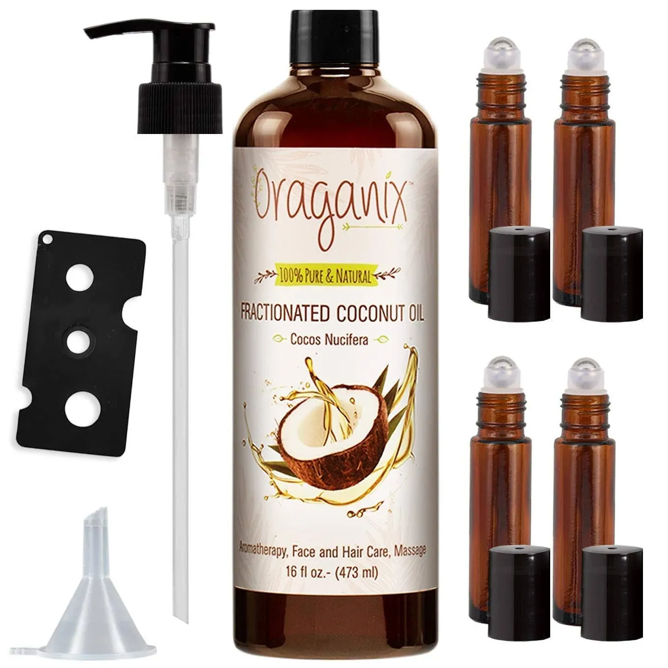 Oraganix Fractionated Coconut Oil with Roller Bottles - 100% Pure Natural 16...