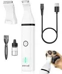 Oneisall Dog Clippers/Dog Paw Trimmer with Double Blades 2 in 1 Quiet Dog Grooming Clippers/Cordless 2 Speed Small Pet Hair Trimmers for Dog's Hair Around Paws, Eyes, Ears, Face, Rump (White)