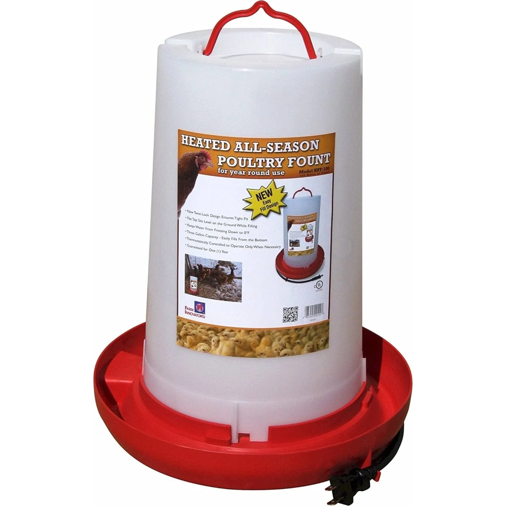 Farm Innovators 3-Gal. Heated Poultry Fountain