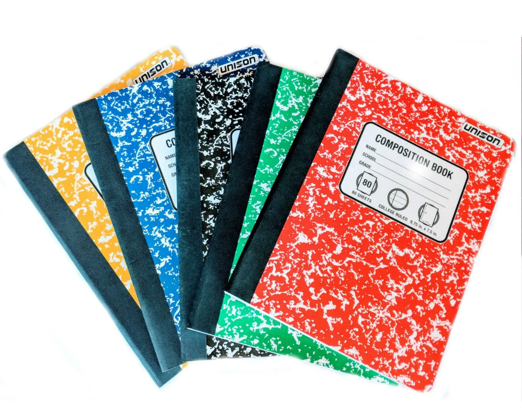 Bundle of 5 College Ruled Marbled Composition Notebooks; (Blue)