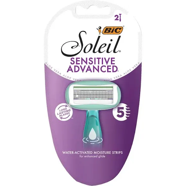 BIC Soleil Sensitive Advanced Disposable Women's Shaving Razors, 2-Count