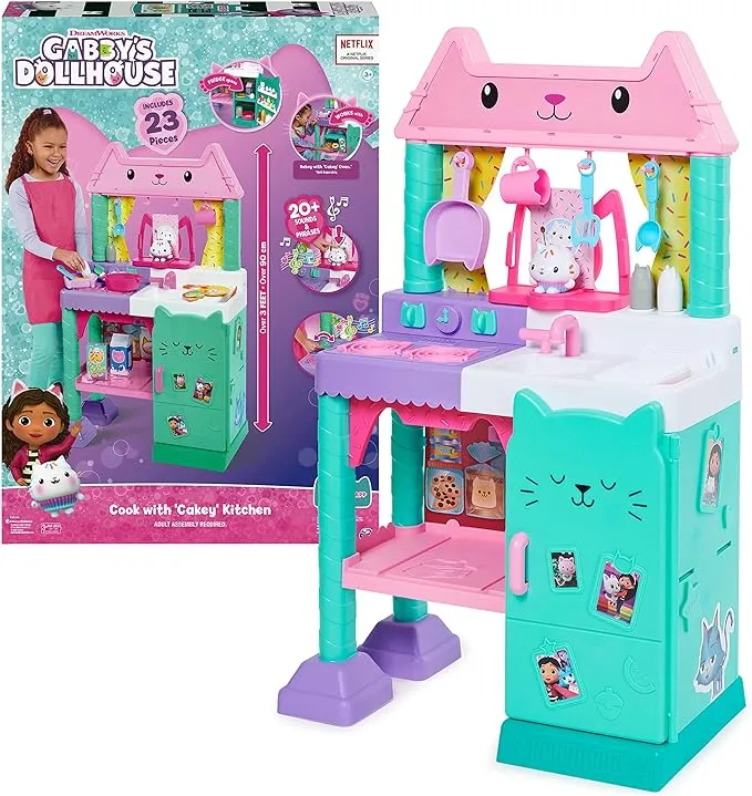 Gabby’s Dollhouse, Cakey Kitchen Set for Kids with Play Kitchen Accessories, Play Food, Sounds, Music and Kids Toys for Girls and Boys Ages 3 and Up