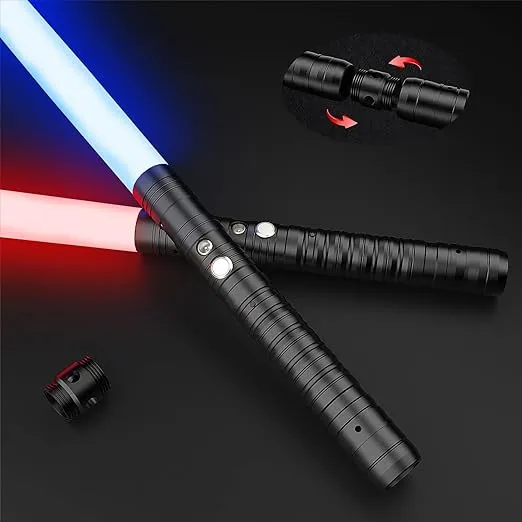 Oueyes Lightsabers 2 Pack Metal Hilt Light Sabers RGB 7 Colors Changeable with 3 Modes 2 in 1 Dueling Lightsabers Rechargeable Light Sabers for Adults Kids Halloween Cosplay (Black)