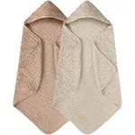 Yoofoss Hooded Baby Towels for Newborn 2 Pack 100% Muslin Cotton Baby Bath Towel