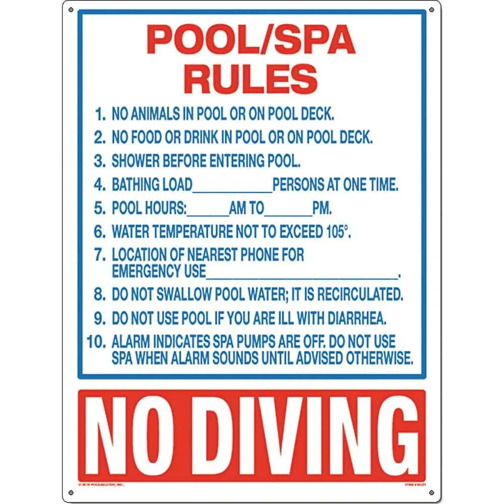 Poolmaster Sign for Residential or Commercial Swimming Pools and Spas, Pool/Sp