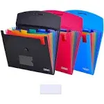 7-Pocket Expanding File 3pcs, Plastic Expandable File Folder - Black&Blue&Red