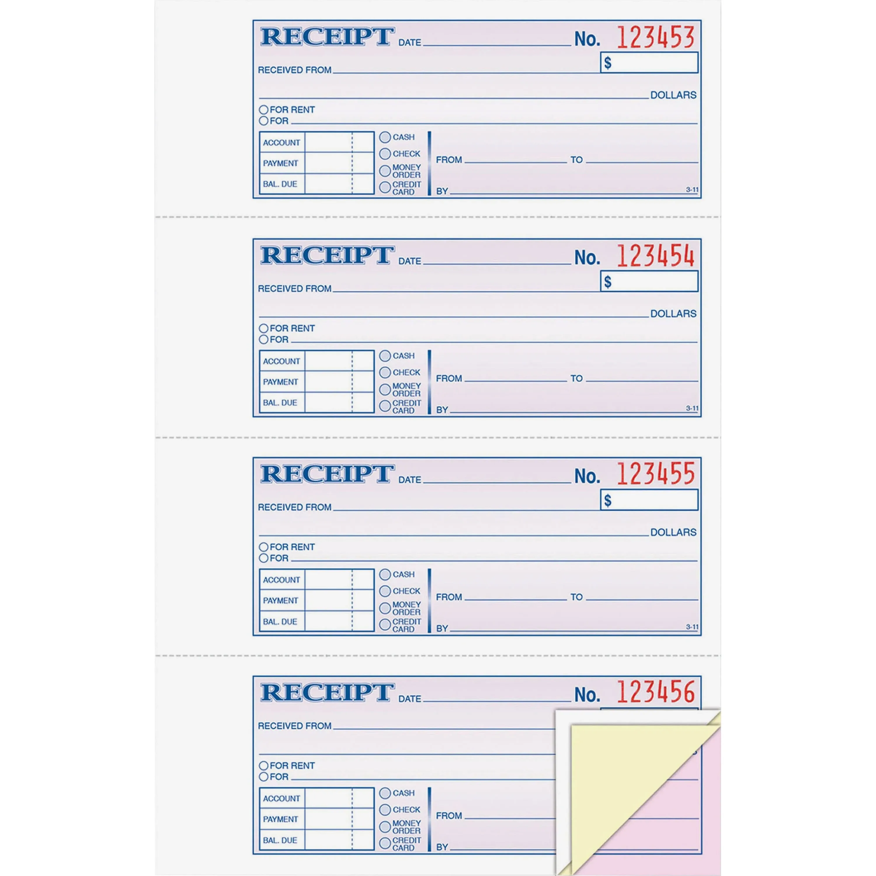 Adams Receipt Book, 7 5/8 x 11, Three-Part Carbonless, 100 Forms