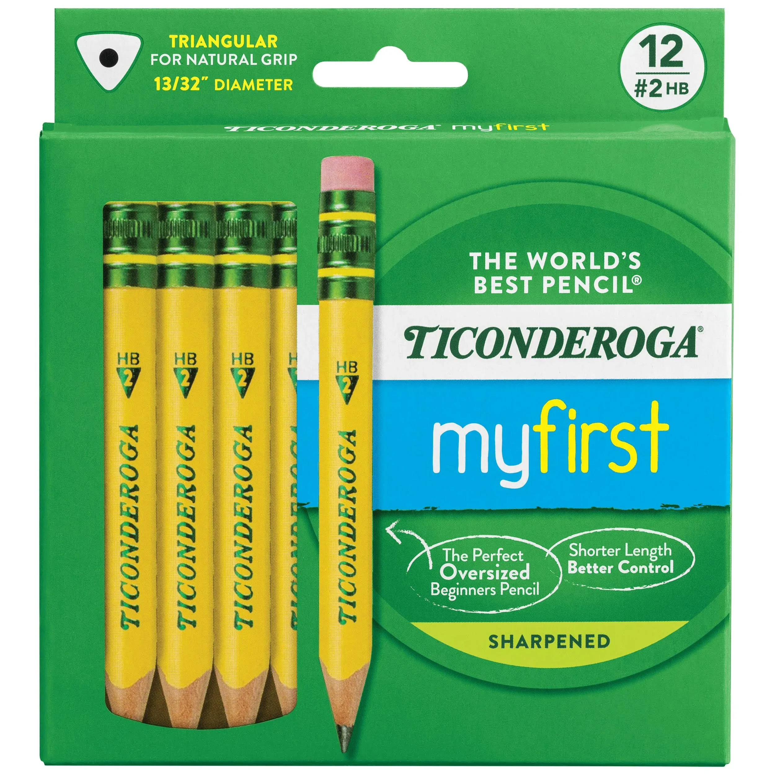 My First Short Triangular Wood-Cased Pencils, 2 HB Soft, With Erasers, Yellow...