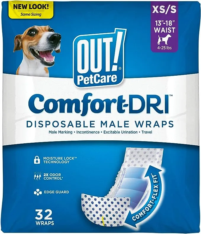 Out! Disposable male Dog Diapers | Absorbent Wraps with Leak 32 Count