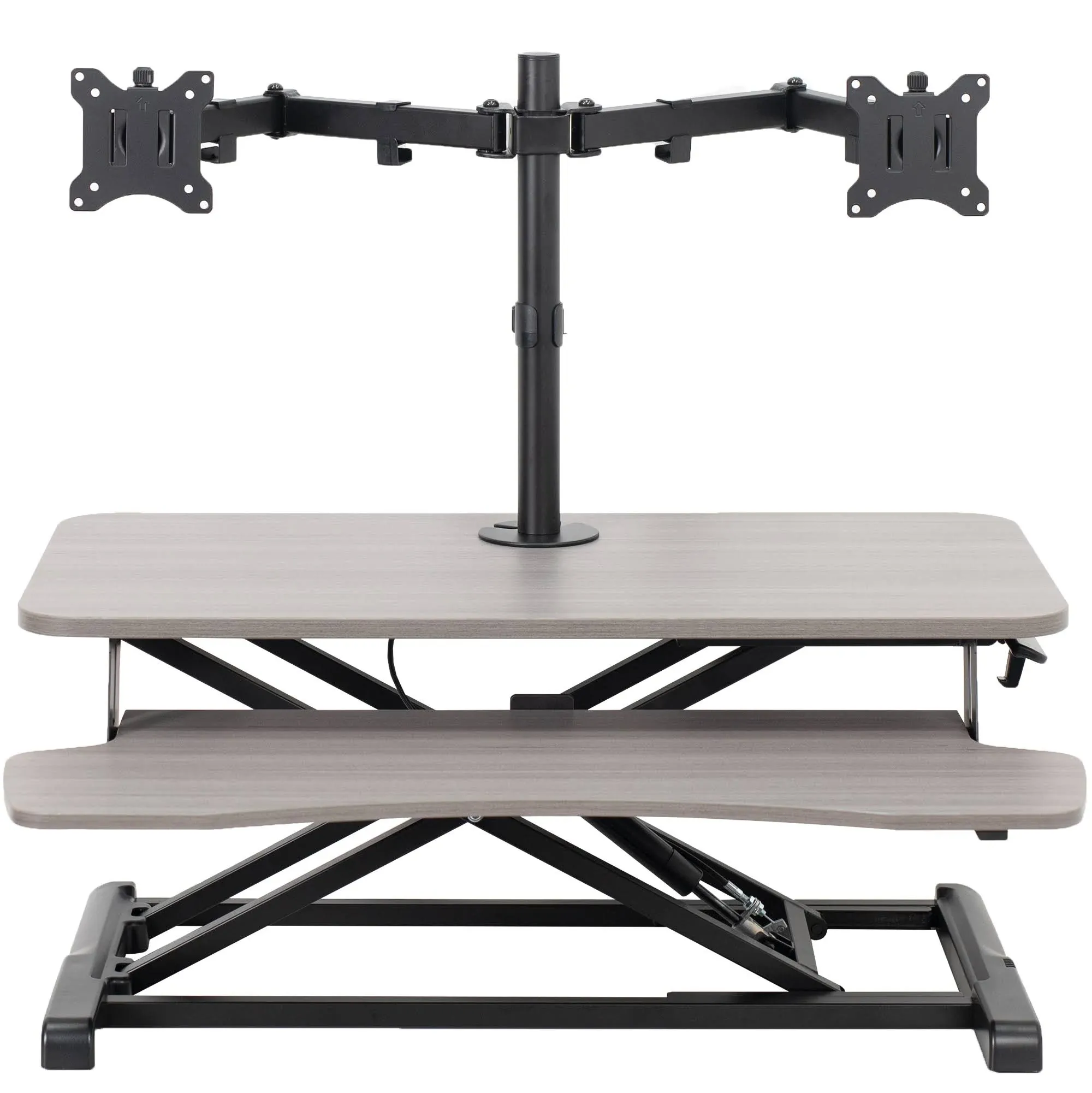 VIVO Black 32" Height Adjustable Standing Desk Riser with Articulating Dual 13" to 30" Monitor Mount (DESK-V000K-M2)