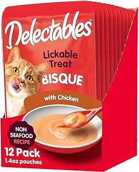 12 Count,Hartz Bisque Non-Seafood Lickable Wet Cat Treats Variety Pack