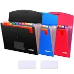 7-Pocket Expanding File 3pcs, Plastic Expandable File Folder - Black&amp;Blue&amp;Red