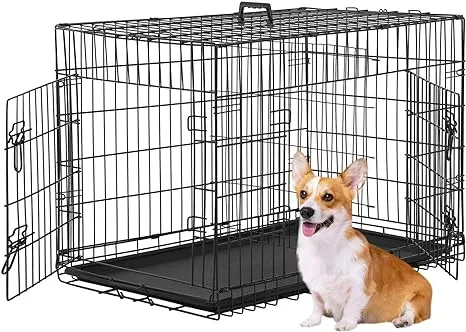 Dog Crate Dog Cage Pet Crate for Large Dogs Folding Metal Pet Cage Double Door