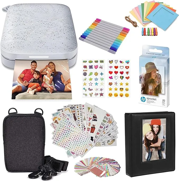 HP Sprocket Portable 2x3 Instant Color Photo Printer (Luna Pearl) Starter Bundle