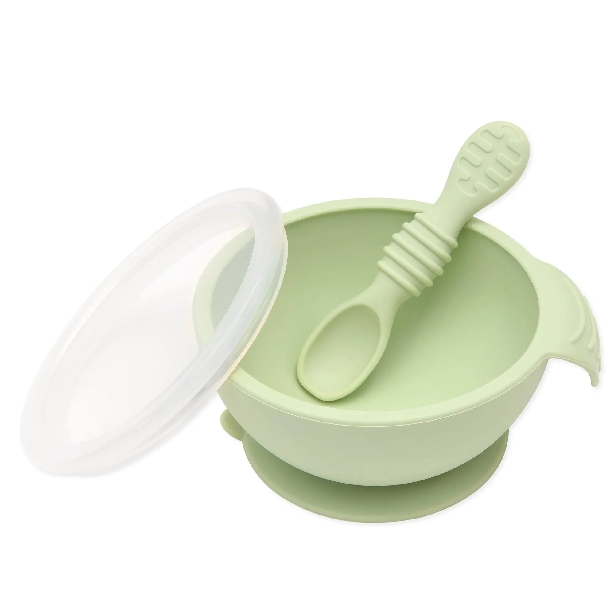 Bumkins Sage Silicone First Feeding Set With Lid & Spoon