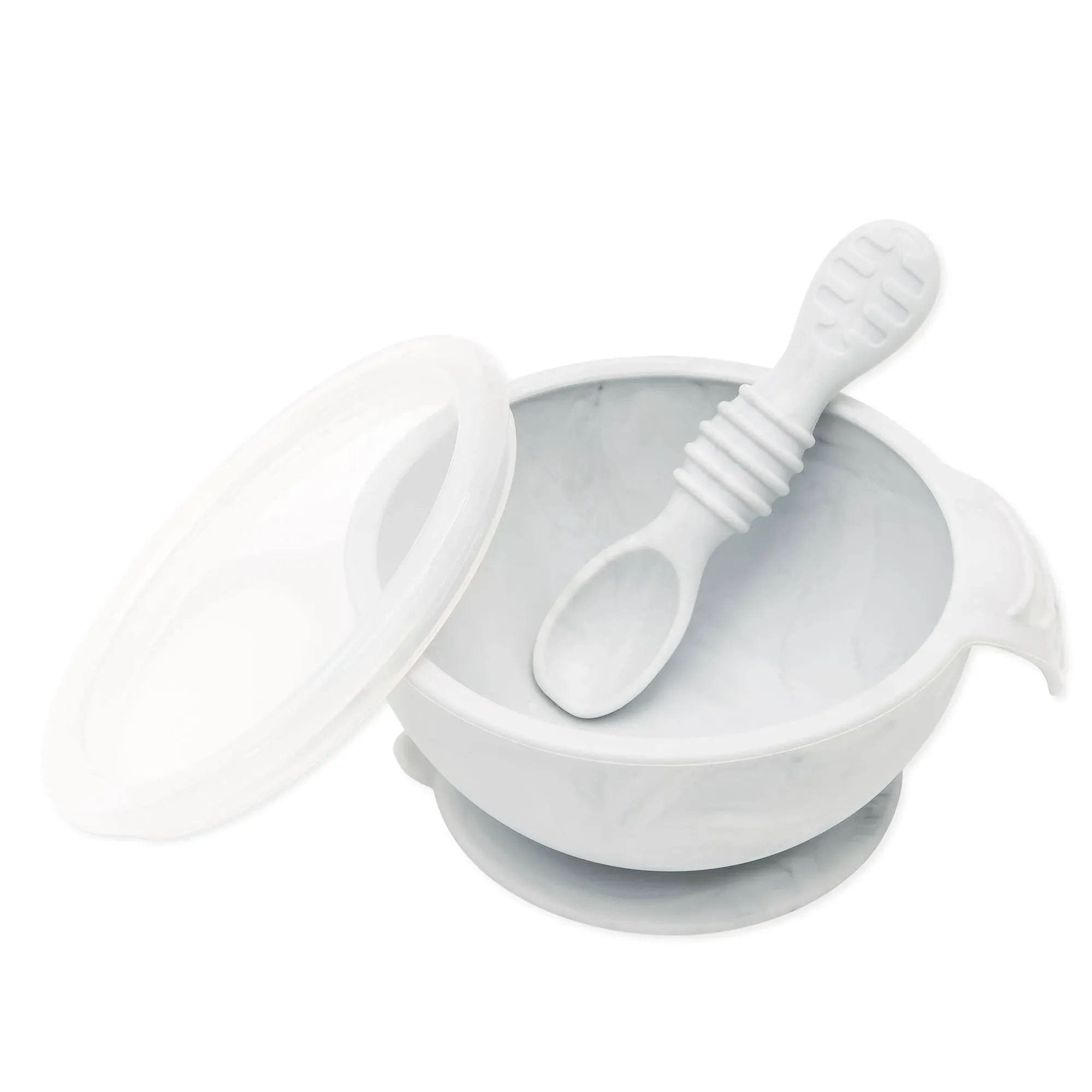 Bumkins - Silicone First Feeding Set With Lid & Spoon - Marble