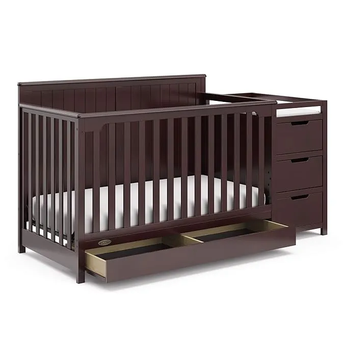 Graco Hadley 5-in-1 Convertible Crib with Drawer (Black) – Combo, Includes Full-Size Nursery Storage, Converts from Baby Crib to Toddler Bed, Daybed