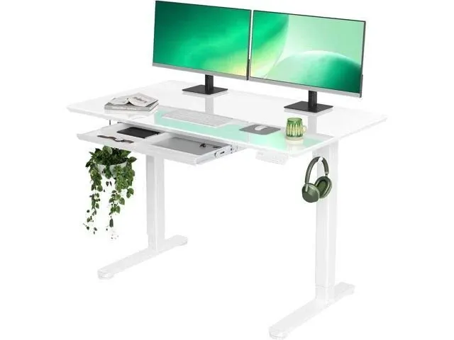 Glass Standing Desk with Drawers, 48×24 Inch Adjustable Stand up Desk Quick Inst