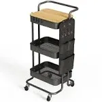 3 Tier Metal Utility Rolling Cart with Table Top and Side Bags, Metal Tray Stora