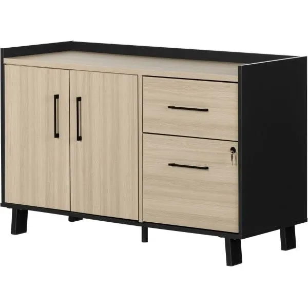 Kozack 2-Drawer Credenza with Doors-Soft Elm and Matte Black