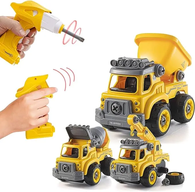 Top Race Take Apart Truck with Battery Powered Drill – Heavy Duty 3-in-1 Toy Truck Remote Control –Take Apart Trucks, Kids Building Toys, Truck Toys