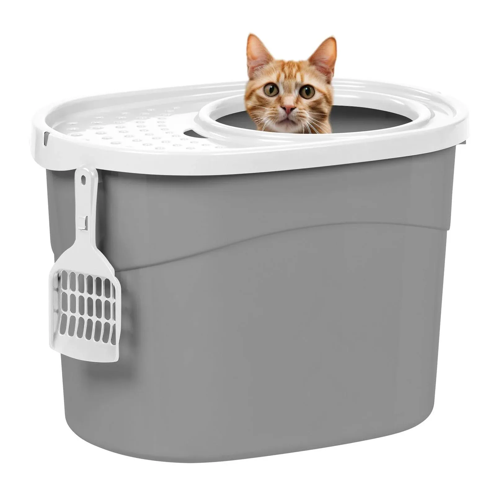 IRIS USA Top Entry Cat Litter Box with Scoop