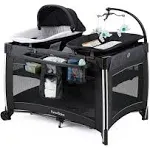  4 in 1 Portable Baby Crib Deluxe Nursery Center, Foldable Travel Playard Black