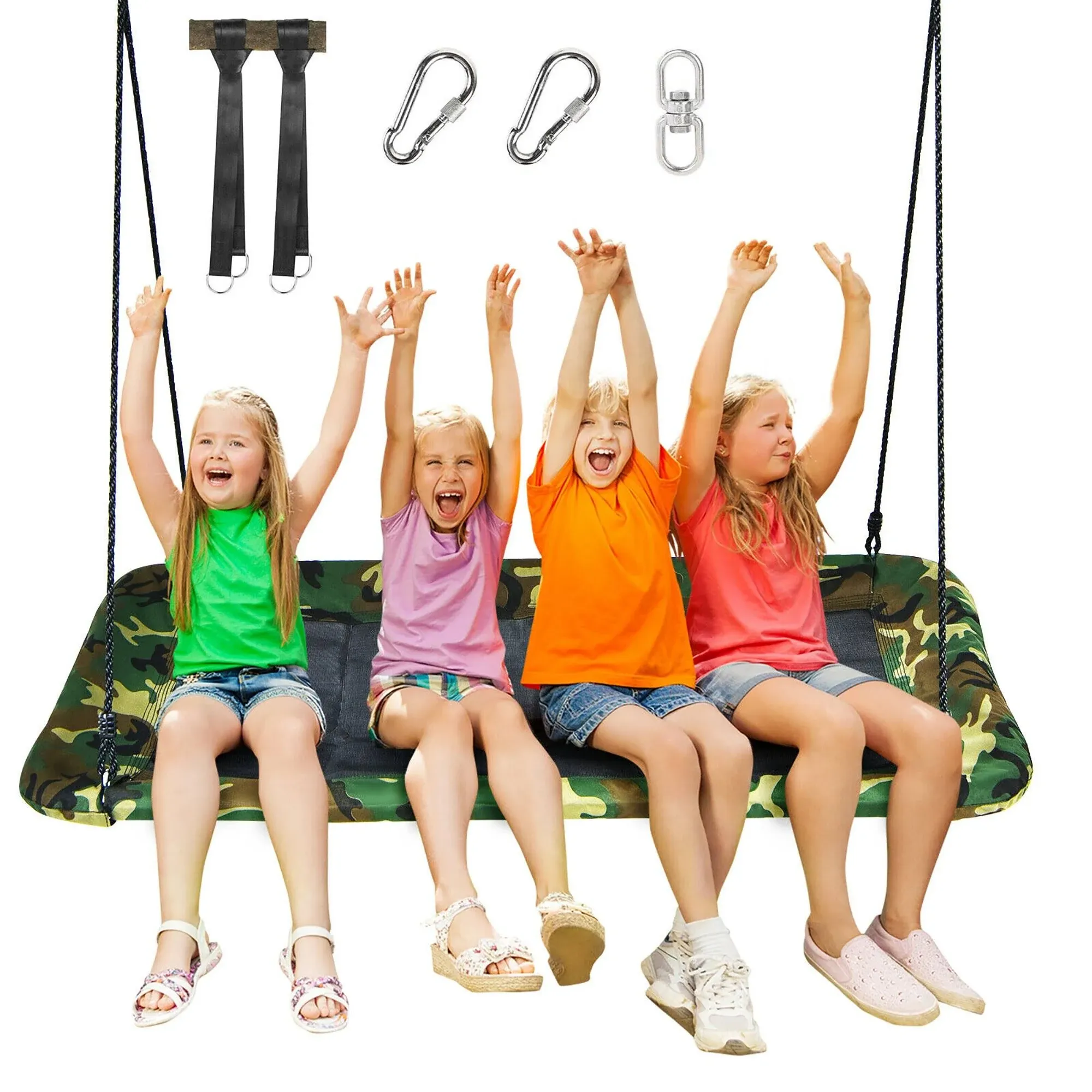 Goplus 700lb Giant 60''Platform Tree Swing Outdoor w/ 2 Hanging Strap Camo Green